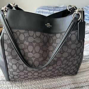 Coach Signature Jacquard Lexy Shoulder Bag in Black Smoke F27579
